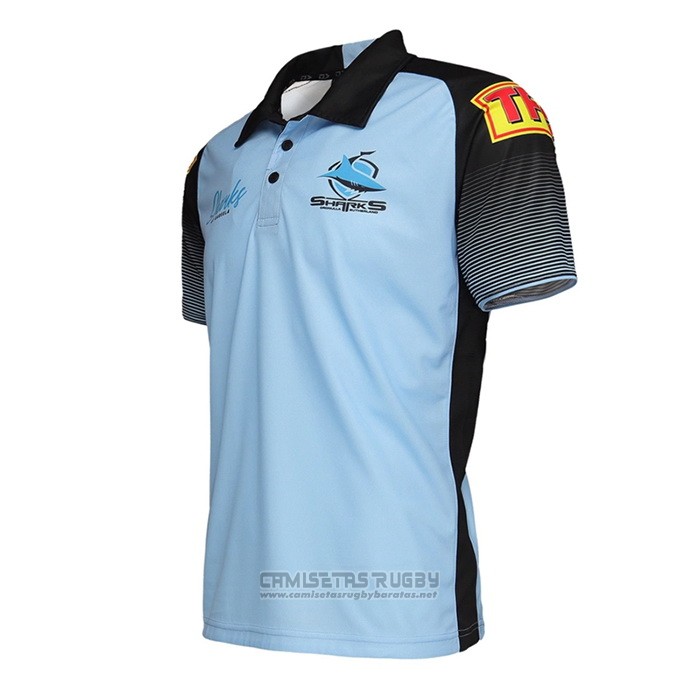 Camiseta Polo Cronulla Sutherland Sharks Rugby 2021 Azur